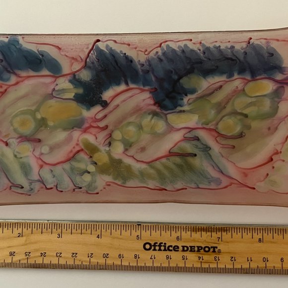 Hand Painted Drip Art Glass Jewelry Tray What Not Dish Made in Israel Vtg - Picture 7 of 7